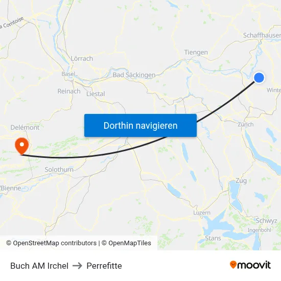 Buch AM Irchel to Perrefitte map