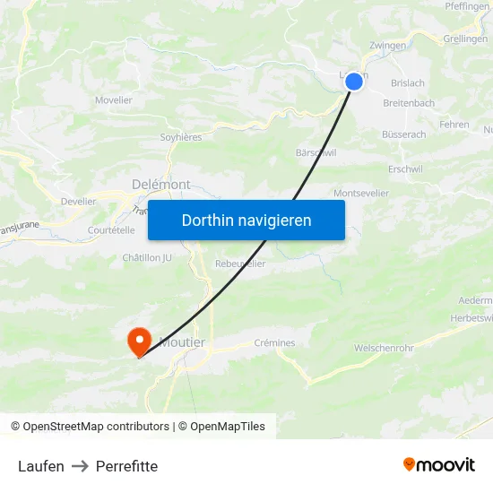 Laufen to Perrefitte map