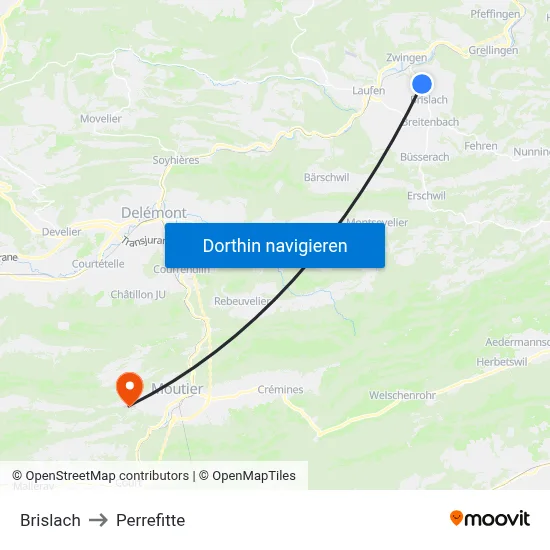 Brislach to Perrefitte map