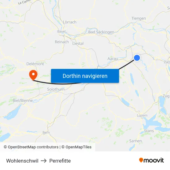 Wohlenschwil to Perrefitte map