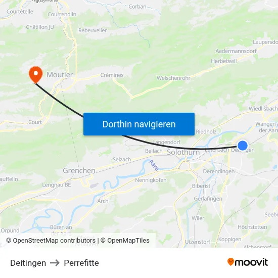 Deitingen to Perrefitte map