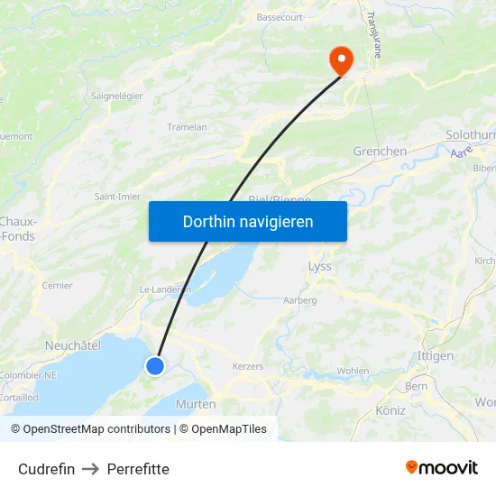 Cudrefin to Perrefitte map