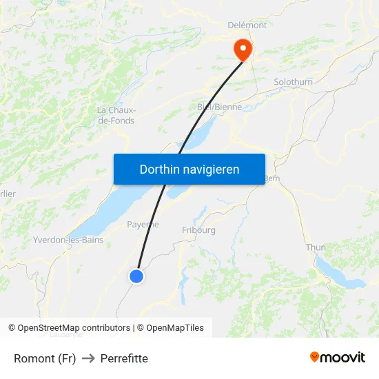 Romont (Fr) to Perrefitte map