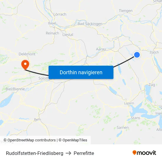 Rudolfstetten-Friedlisberg to Perrefitte map