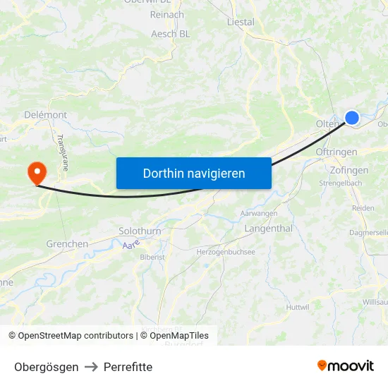 Obergösgen to Perrefitte map