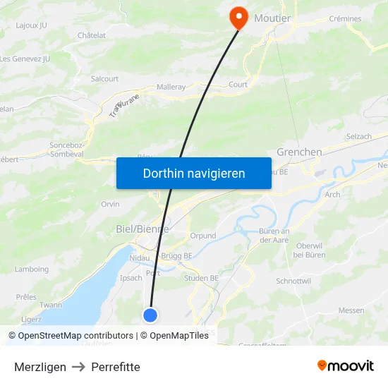 Merzligen to Perrefitte map