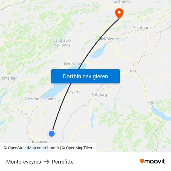 Montpreveyres to Perrefitte map