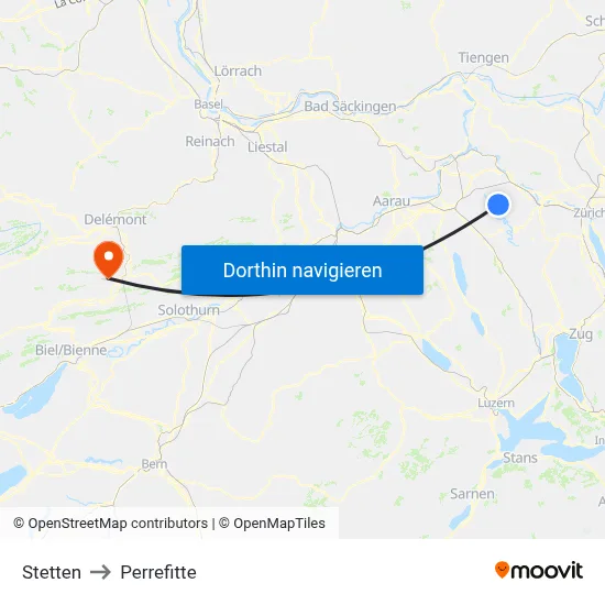 Stetten to Perrefitte map