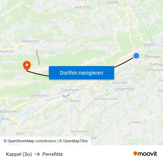 Kappel (So) to Perrefitte map