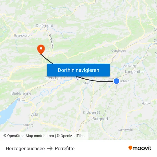 Herzogenbuchsee to Perrefitte map