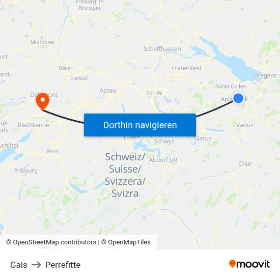 Gais to Perrefitte map