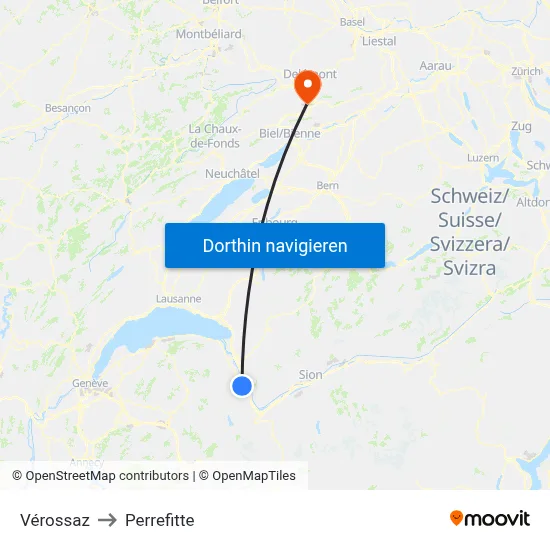 Vérossaz to Perrefitte map