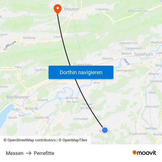 Messen to Perrefitte map