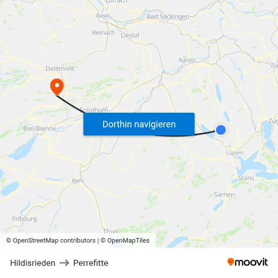 Hildisrieden to Perrefitte map