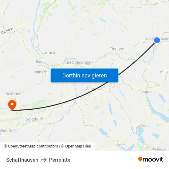Schaffhausen to Perrefitte map
