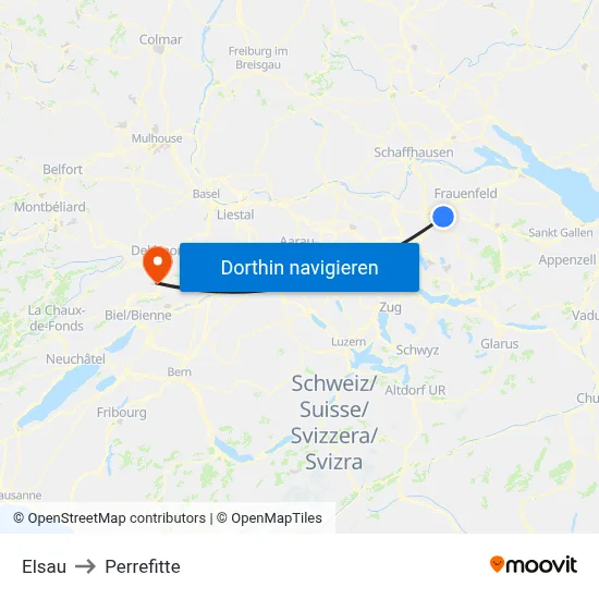 Elsau to Perrefitte map