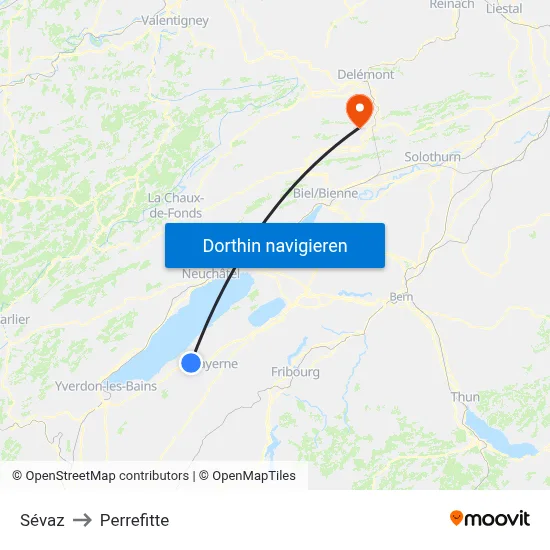 Sévaz to Perrefitte map