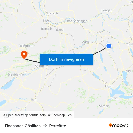 Fischbach-Göslikon to Perrefitte map