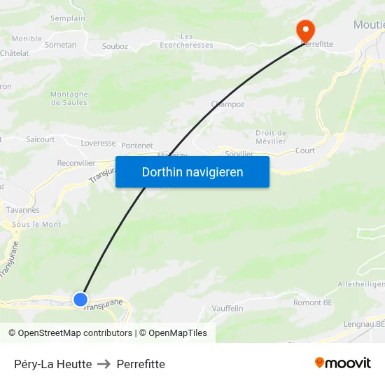 Péry-La Heutte to Perrefitte map