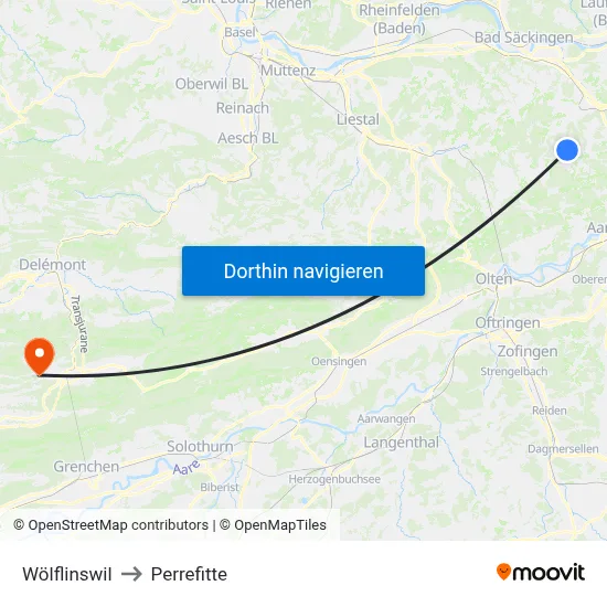 Wölflinswil to Perrefitte map