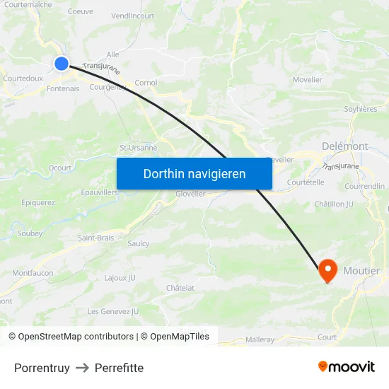 Porrentruy to Perrefitte map