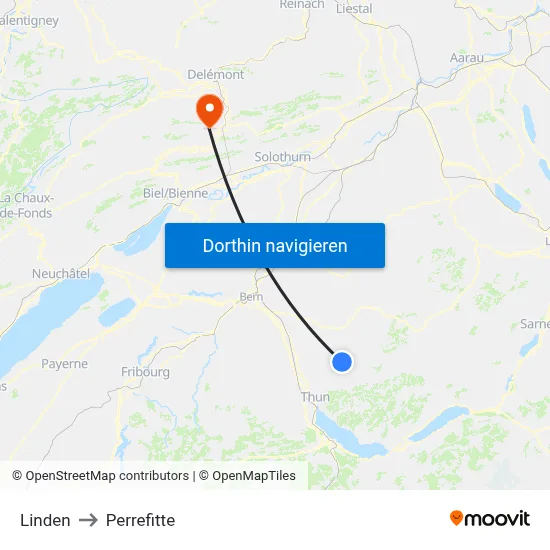 Linden to Perrefitte map