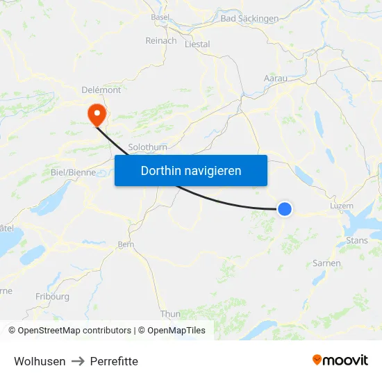 Wolhusen to Perrefitte map