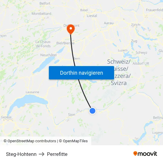 Steg-Hohtenn to Perrefitte map