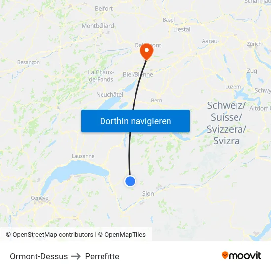 Ormont-Dessus to Perrefitte map