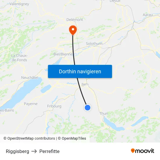 Riggisberg to Perrefitte map