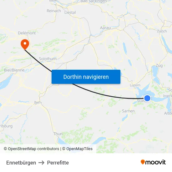Ennetbürgen to Perrefitte map