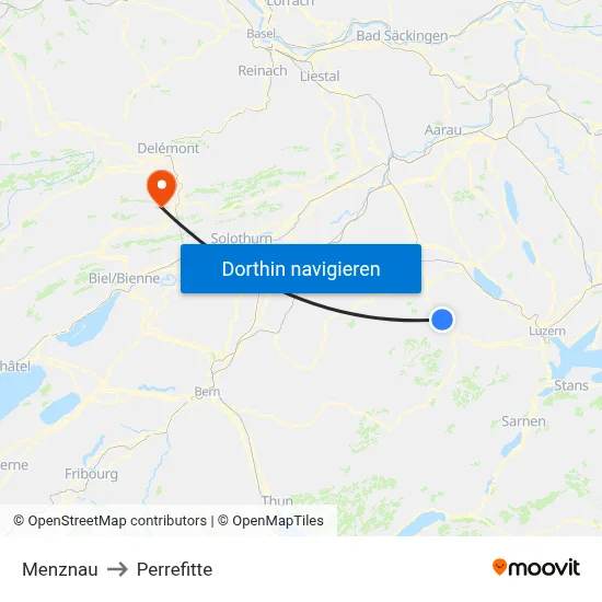 Menznau to Perrefitte map