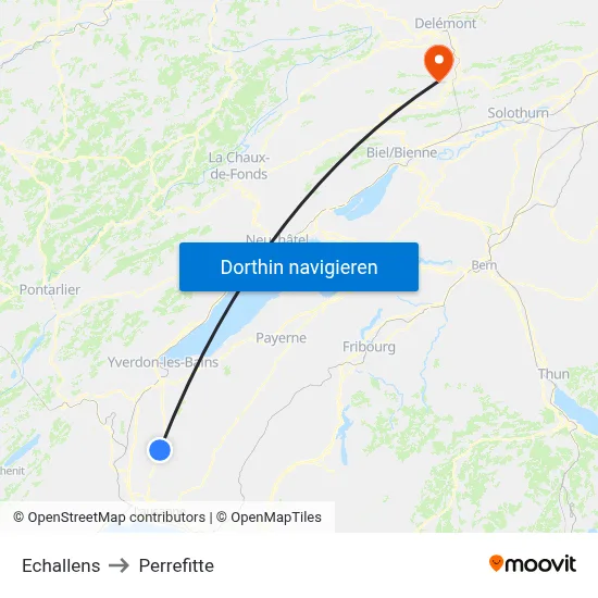 Echallens to Perrefitte map