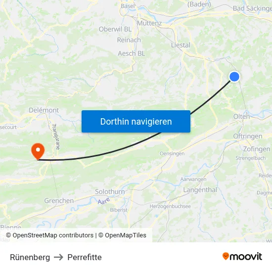 Rünenberg to Perrefitte map