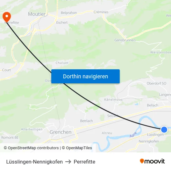 Lüsslingen-Nennigkofen to Perrefitte map