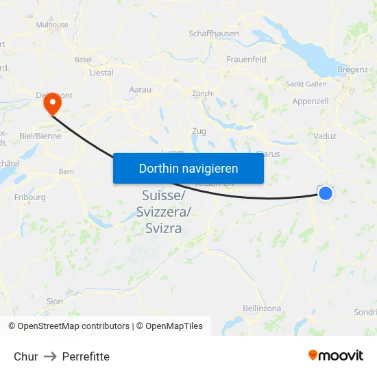 Chur to Perrefitte map