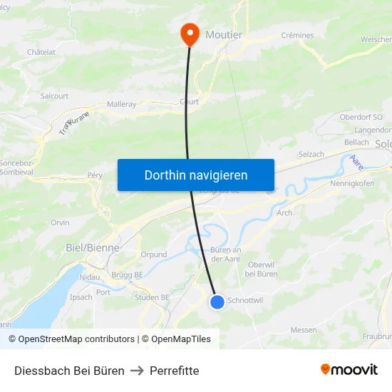 Diessbach Bei Büren to Perrefitte map