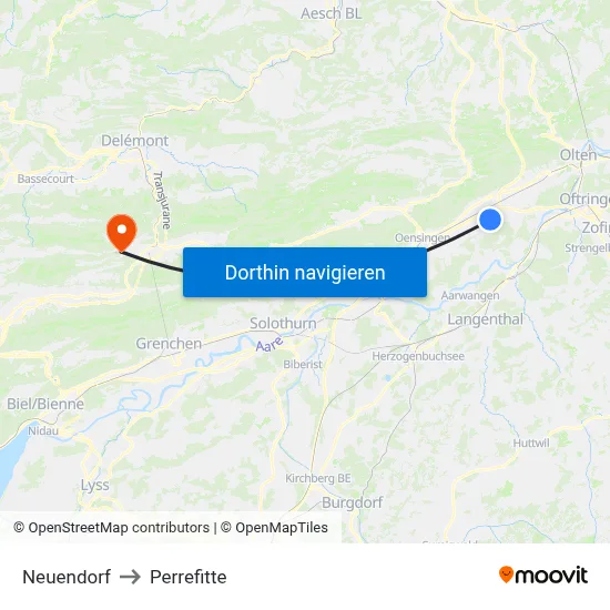 Neuendorf to Perrefitte map