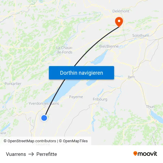 Vuarrens to Perrefitte map