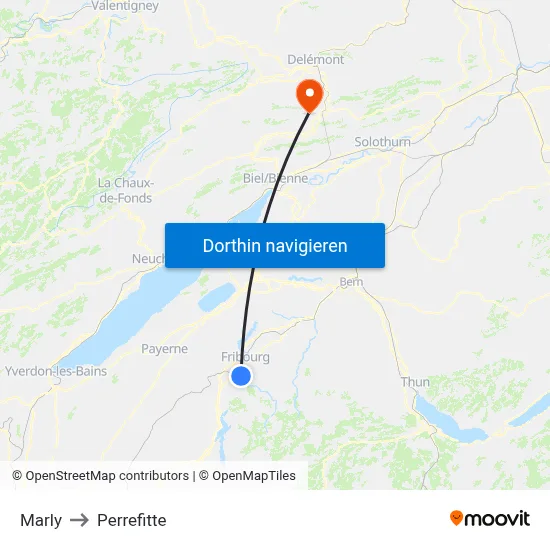Marly to Perrefitte map