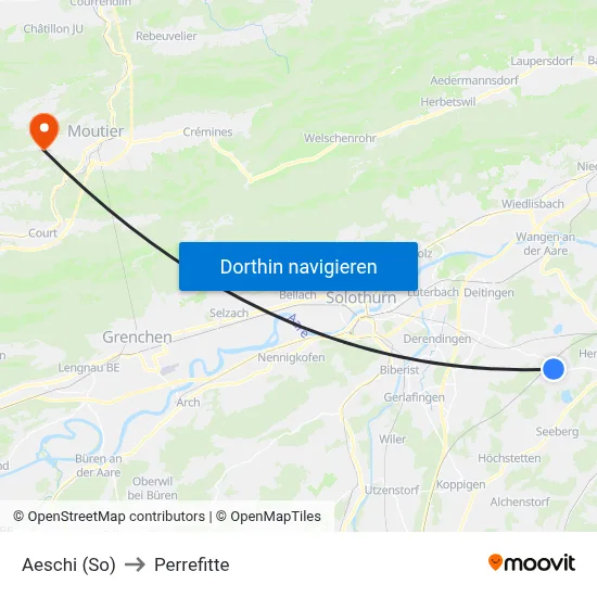 Aeschi (So) to Perrefitte map