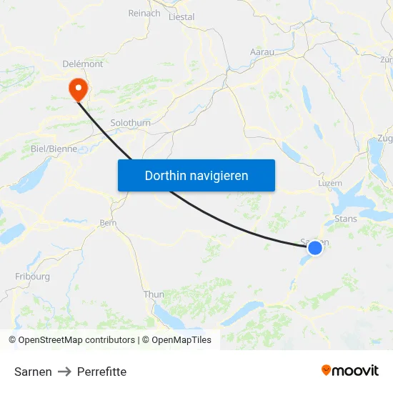 Sarnen to Perrefitte map