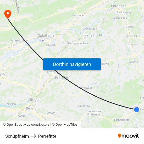 Schüpfheim to Perrefitte map
