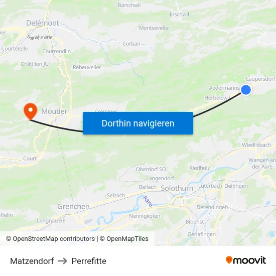 Matzendorf to Perrefitte map
