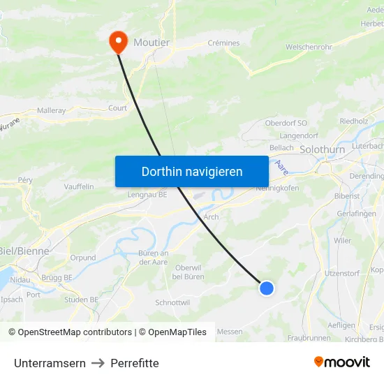 Unterramsern to Perrefitte map