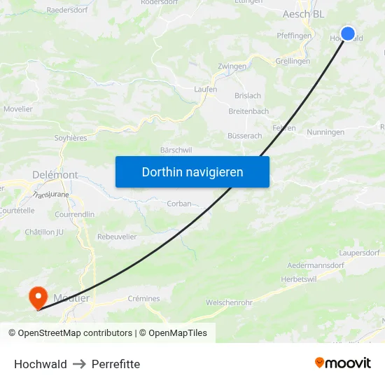 Hochwald to Perrefitte map
