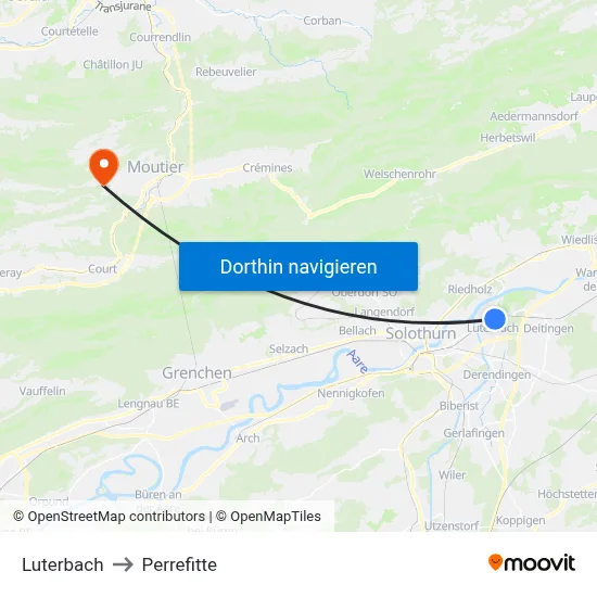 Luterbach to Perrefitte map