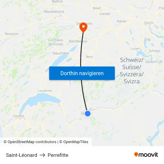 Saint-Léonard to Perrefitte map