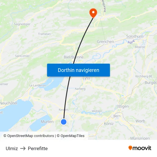 Ulmiz to Perrefitte map