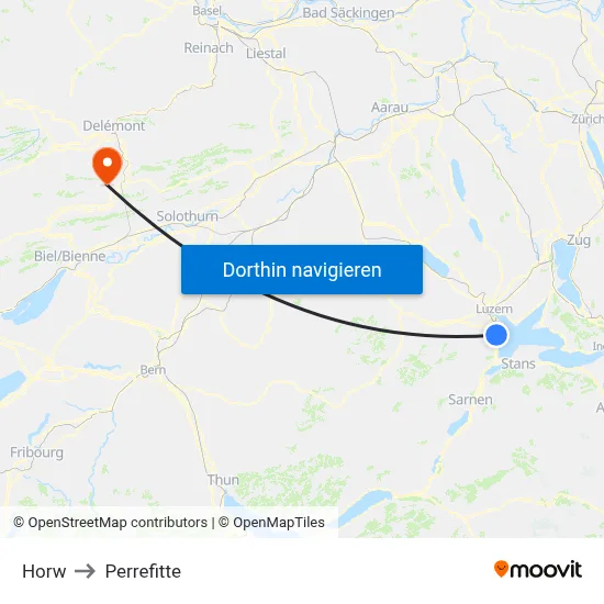 Horw to Perrefitte map